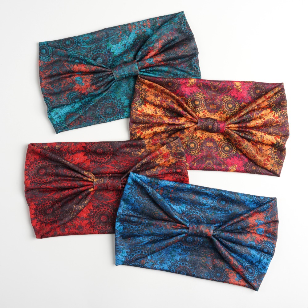 Women'S Yoga Accessories - Stretch Boho Headbands Cotton Wide-brimmed Knotted