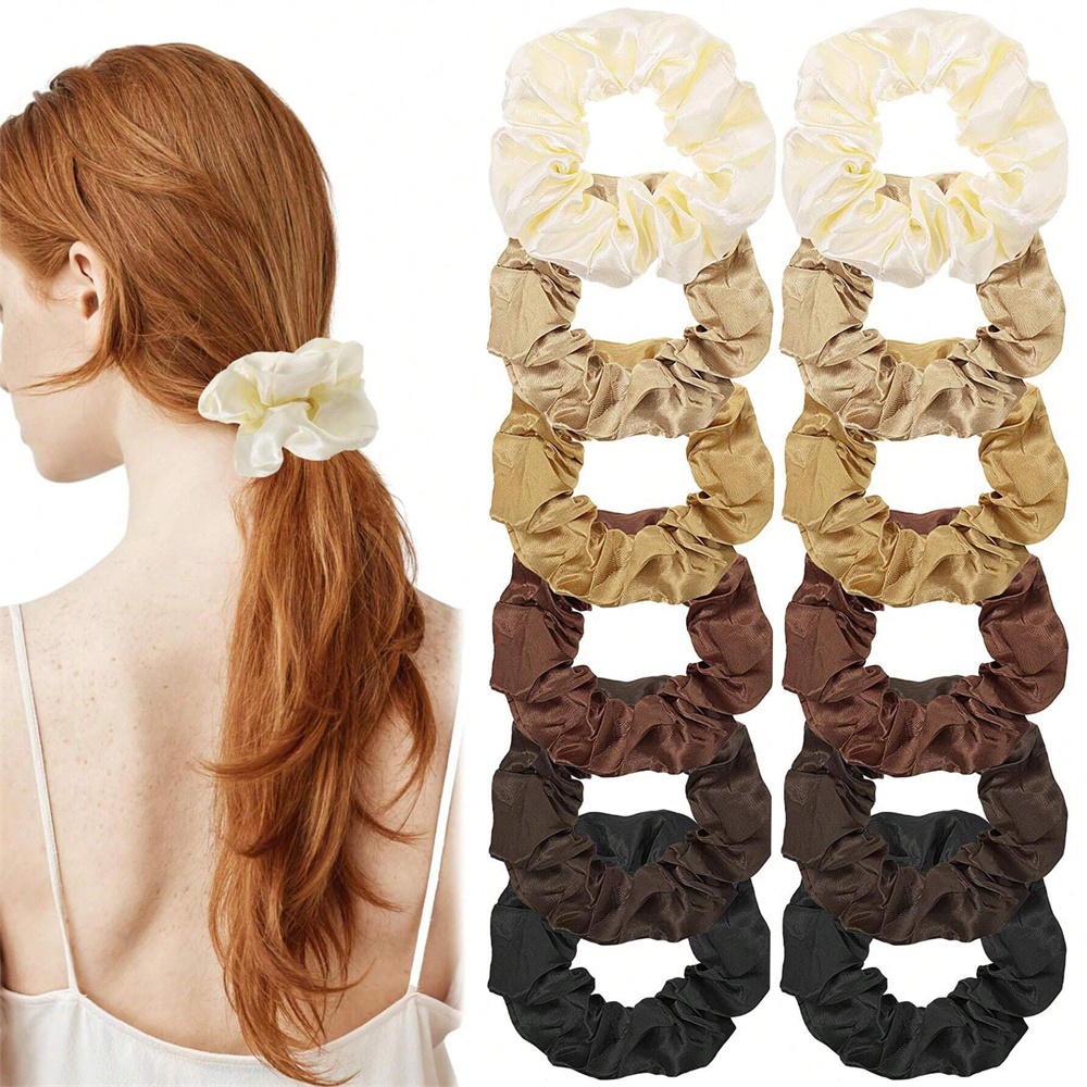 Scrunchie Satin Set - 12Pcs/set Satin Scrunchies Solid Color Hair
