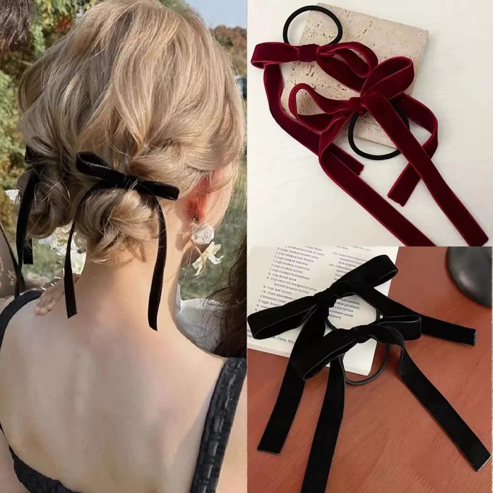 2Pcs Fashion Black Velvet Bow  – Hair Tie Velvet Bewertung und Preis
